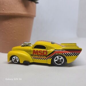 Hot Wheels 2003 Pro Street Willys Coupe Yellow MSD Ignition Drag Racer Toy Car